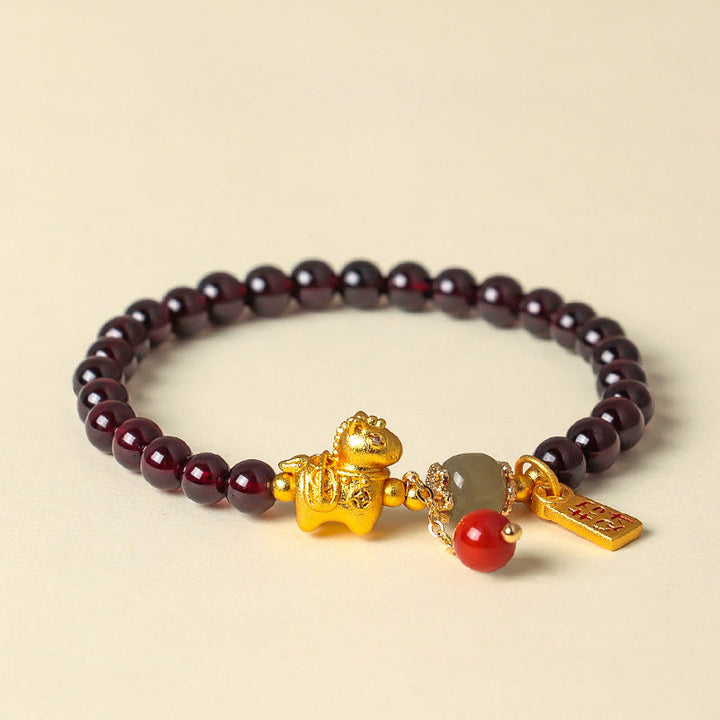 Buddha Stones Year Of The Horse Garnet Dragon Jade Fu Character Protection Luck Bundle - image 1