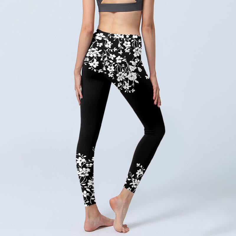 Buddha Stones Gorgeous Minimalist Style Flower Pattern Print Gym Leggings Women's Yoga Pants - image 3