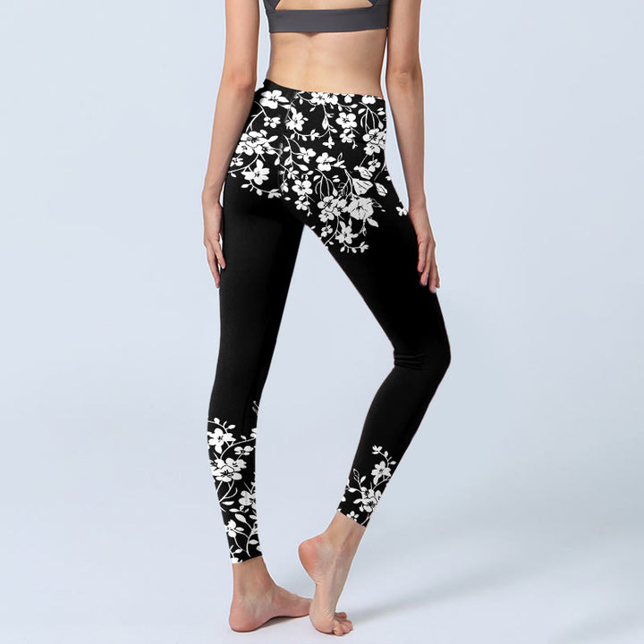 Buddha Stones Gorgeous Minimalist Style Flower Pattern Print Gym Leggings Women's Yoga Pants - image 3