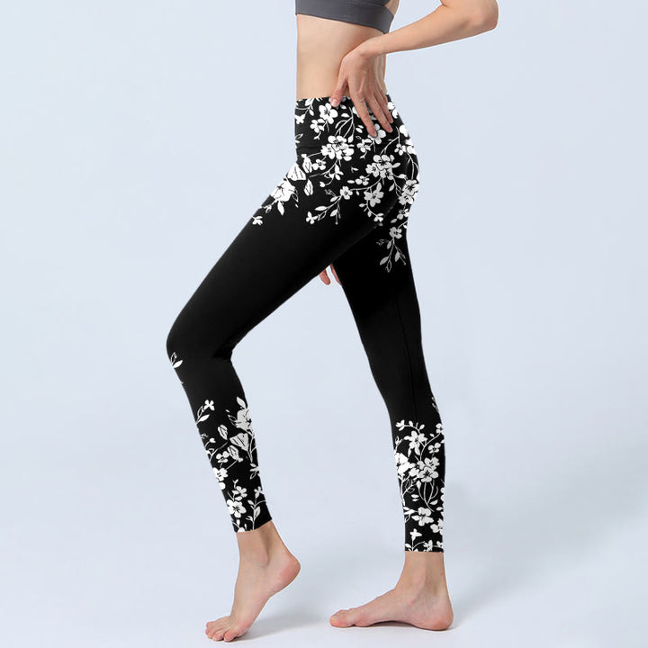 Buddha Stones Gorgeous Minimalist Style Flower Pattern Print Gym Leggings Women's Yoga Pants - image 2