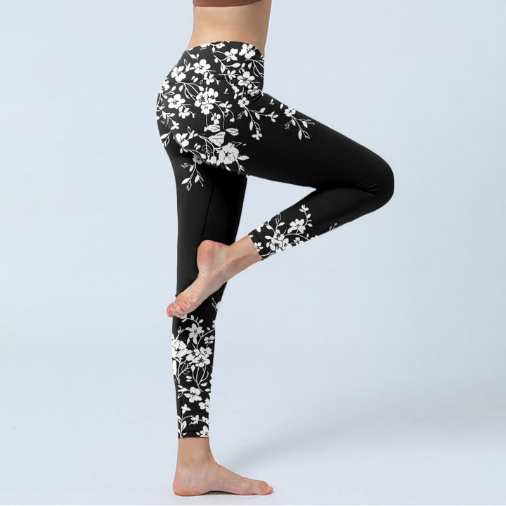 Buddha Stones Gorgeous Minimalist Style Flower Pattern Print Gym Leggings Women's Yoga Pants - image 4