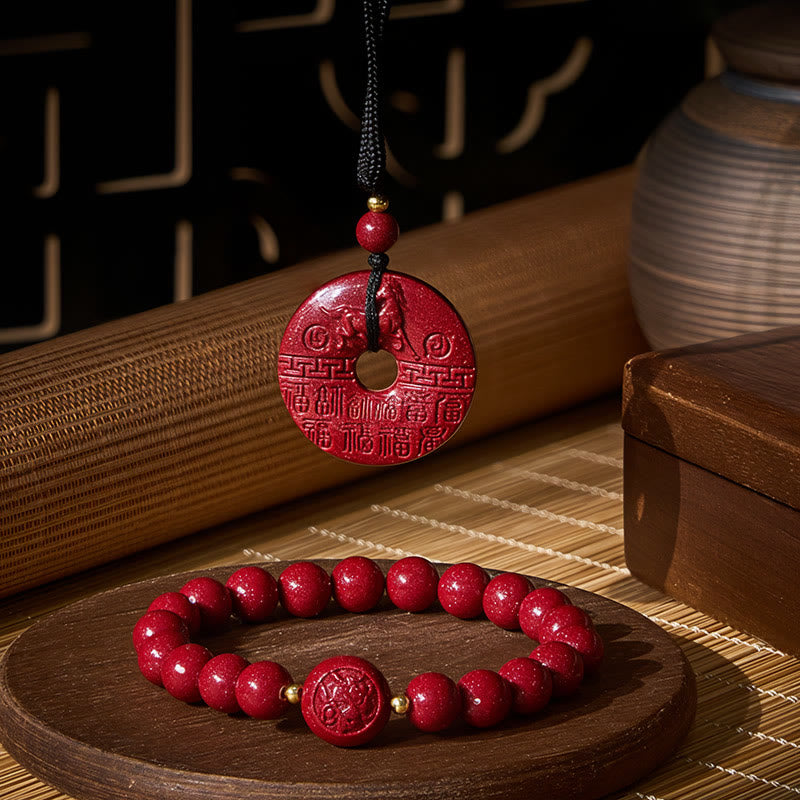 Buddha Stones Year Of The Horse Cinnabar Peace Buckle Fu Character Keep Away Evil Spirits Bundle - The Horse Cinnabar Blessing Bundle - image 0