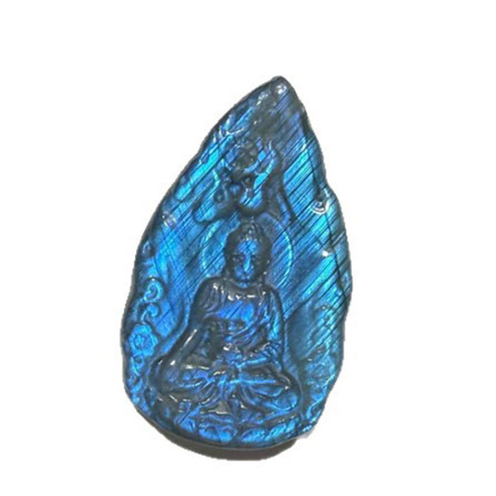 Buddha Stones Engraving Buddha Natural Labradorite Teardrop Shape Figurine Cure Statue Home Decoration - image 12