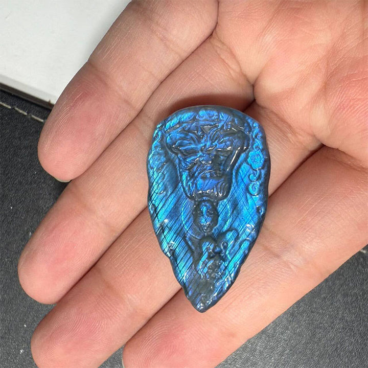 Buddha Stones Engraving Buddha Natural Labradorite Teardrop Shape Figurine Cure Statue Home Decoration - image 9