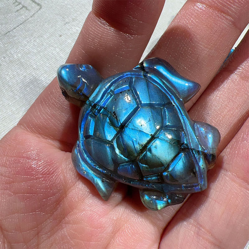Buddha Stones Turtle Natural Labradorite Figurine Wisdom Protection Statue Home Decoration - image 0