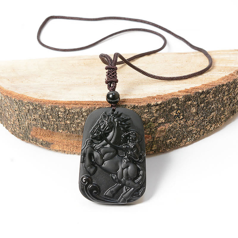 Buddha Stones Year Of The Horse Black Obsidian Hetian Jade Strength Bundle - image 4