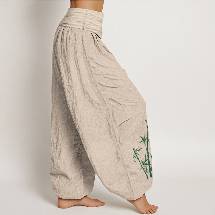 Buddha Stones Pure Cotton Elegant Sun Crane Bamboo Pattern Women's Elastic Waist Harem Pants - image 2