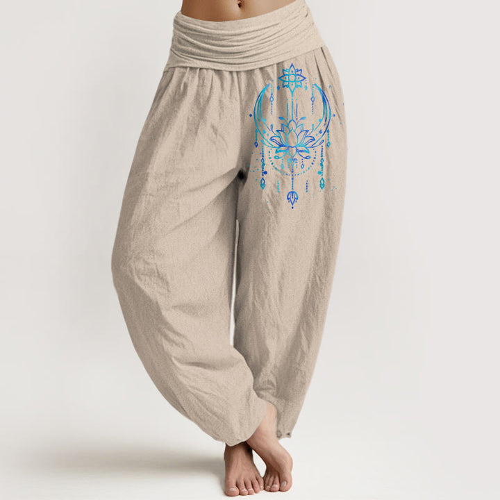 Buddha Stones Pure Cotton Elegant Lotus Pattern Women's Elastic Waist Harem Pants - Tan - US16，UK/AU20，EU48 (3XL) - image 11