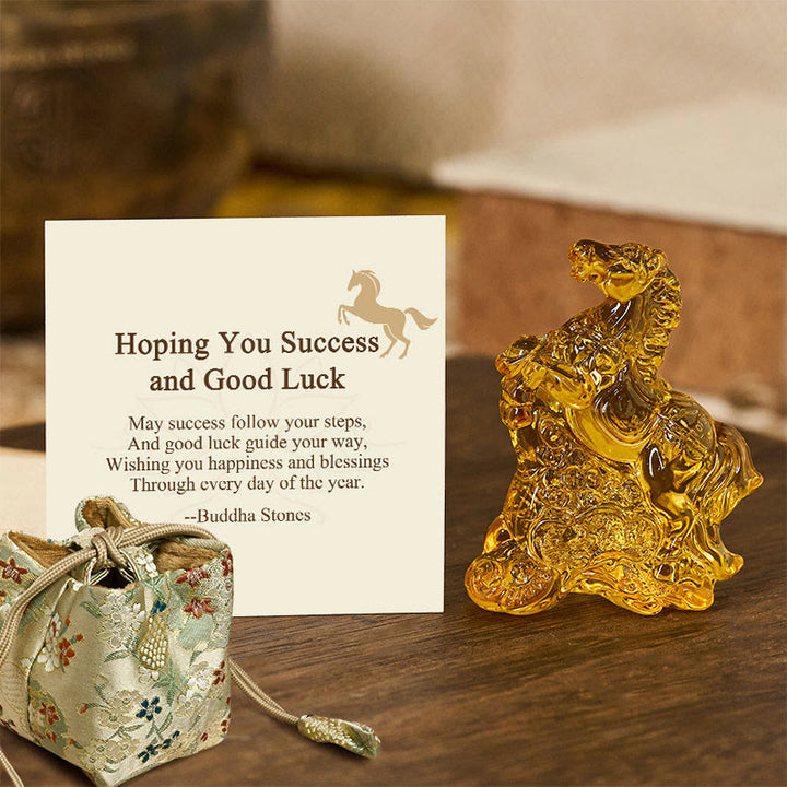 Buddha Stones "Hoping You Success and Good Luck" Year Of The Horse Ingot Get Rich Fast Mini Liuli Crystal Decoration Includes Gift Message Card - Yellow 5.4*6.5cm - Deluxe Gift Bag (+$9.59) - image 17