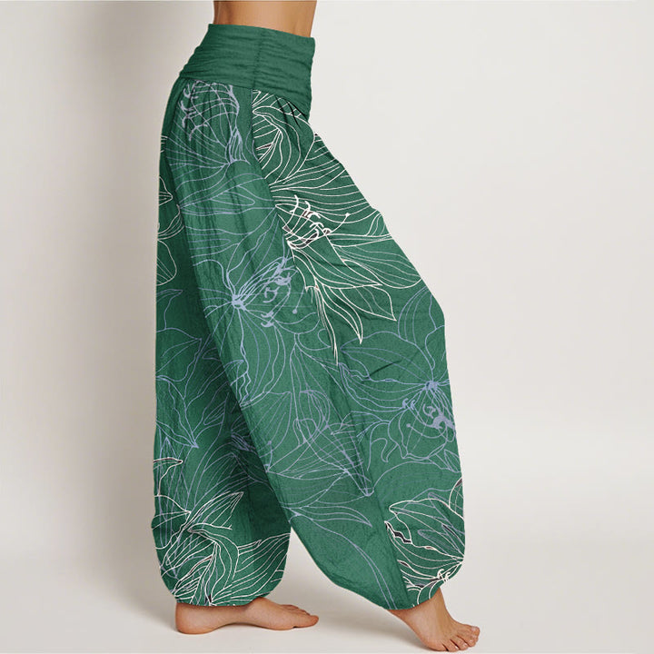 Buddha Stones Pure Cotton Minimalist Style Flower Pattern Women's Elastic Waist Harem Pants - image 2