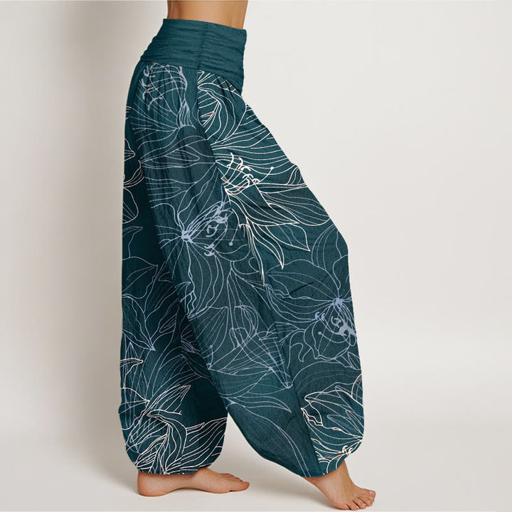 Buddha Stones Pure Cotton Minimalist Style Flower Pattern Women's Elastic Waist Harem Pants - image 7