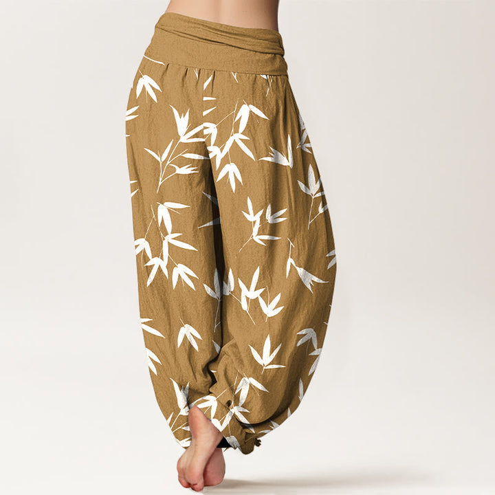 Buddha Stones Pure Cotton Simple Elegant Bamboo Leaf Pattern Women's Elastic Waist Harem Pants - image 6