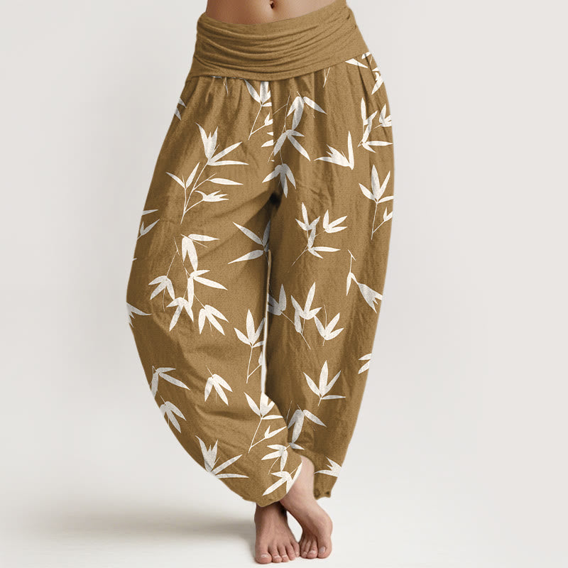 Buddha Stones Pure Cotton Simple Elegant Bamboo Leaf Pattern Women's Elastic Waist Harem Pants - Goldenrod - US16，UK/AU20，EU48 (3XL) - image 5