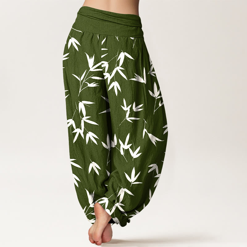 Buddha Stones Pure Cotton Simple Elegant Bamboo Leaf Pattern Women's Elastic Waist Harem Pants - image 9