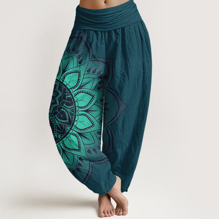 Buddha Stones Cotton Symmetrical Mandala Pattern Women's Elastic Waist Harem Pants - Teal - US16，UK/AU20，EU48 (3XL) - image 5