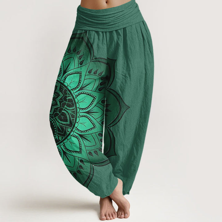 Buddha Stones Cotton Symmetrical Mandala Pattern Women's Elastic Waist Harem Pants - SeaGreen - US16，UK/AU20，EU48 (3XL) - image 8