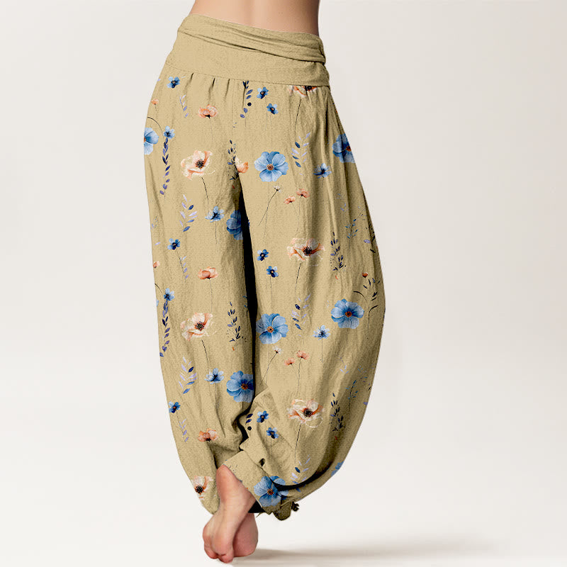 Buddha Stones Cotton Fresh Refined Flower Pattern Women's Elastic Waist Harem Pants - image 1
