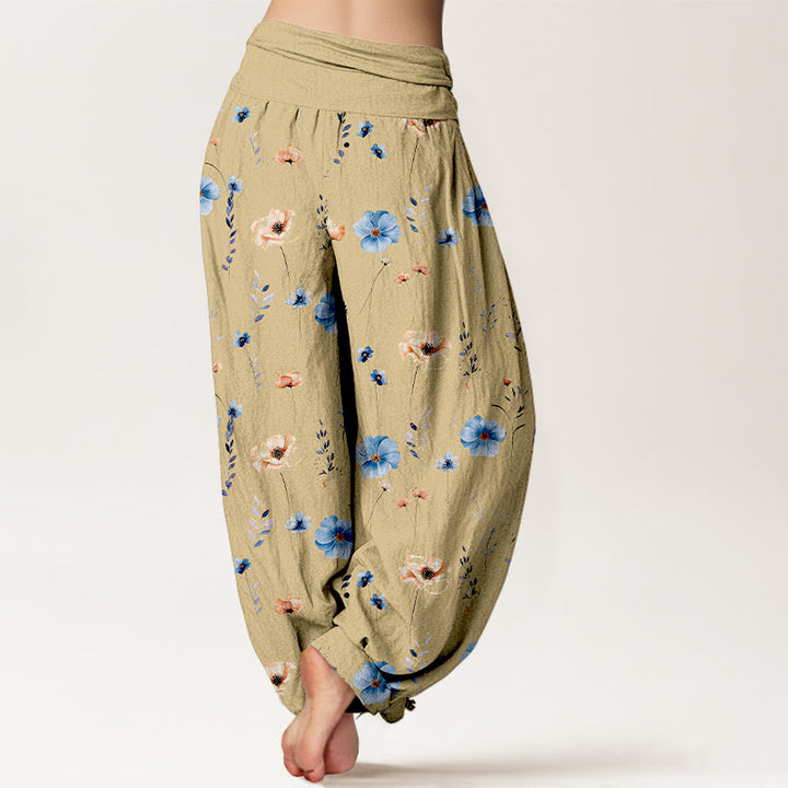 Buddha Stones Cotton Fresh Refined Flower Pattern Women's Elastic Waist Harem Pants - image 1