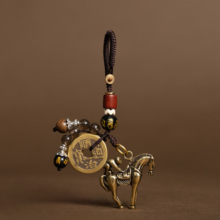 Buddha Stones Year Of The Horse Copper Brass Five-Emperor Coins Om Mani Padme Hum Protection Key Chain - Monkey Om Mani Padme Hum Horse(Size: 36*31 mm) - image 4