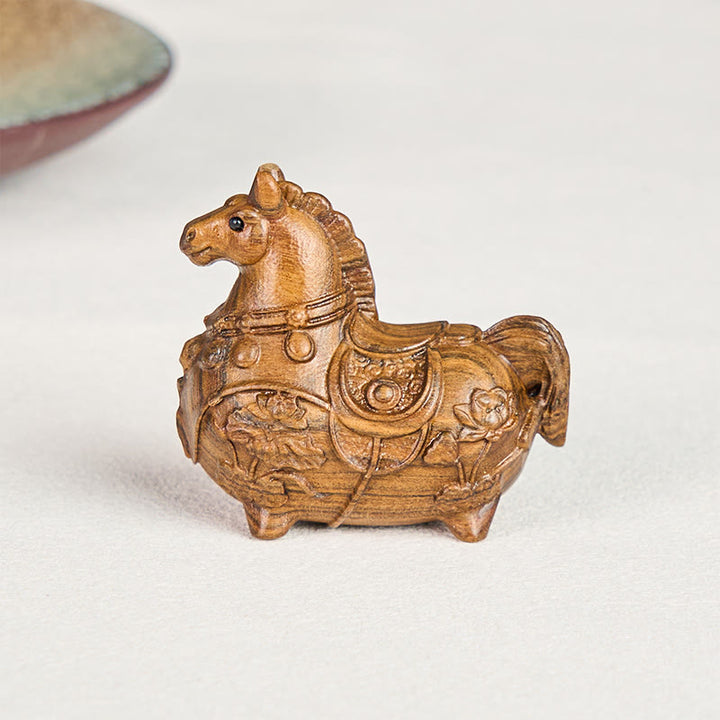 Buddha Stones "Hoping You Success and Good Luck" Mini Year of the Horse Lotus Ebony Linden Wood Green Sandalwood Decoration Includes Gift Message Card - image 12