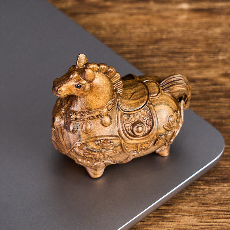 Buddha Stones Mini Year of the Horse Lotus Ebony Linden Wood Green Sandalwood Decoration 5.5*5*3.2cm - image 9