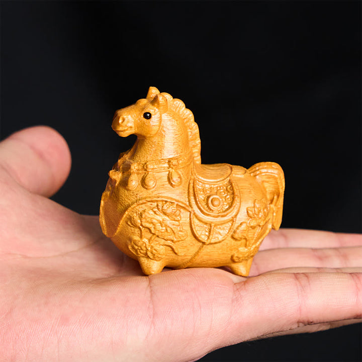 Buddha Stones "Hoping You Success and Good Luck" Mini Year of the Horse Lotus Ebony Linden Wood Green Sandalwood Decoration Includes Gift Message Card - image 6