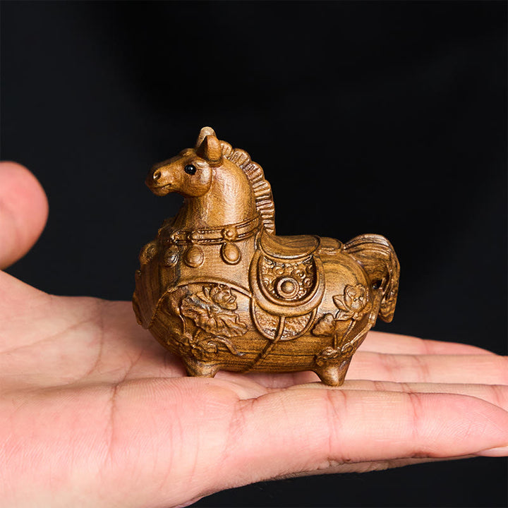 Buddha Stones Mini Year of the Horse Lotus Ebony Linden Wood Green Sandalwood Decoration 5.5*5*3.2cm - image 10