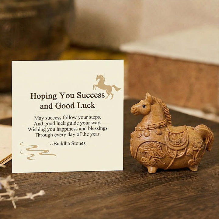 Buddha Stones "Hoping You Success and Good Luck" Mini Year of the Horse Lotus Ebony Linden Wood Green Sandalwood Decoration Includes Gift Message Card - Green Sandalwood 5.5*5*3.2cm - Standard Gift Box - image 21