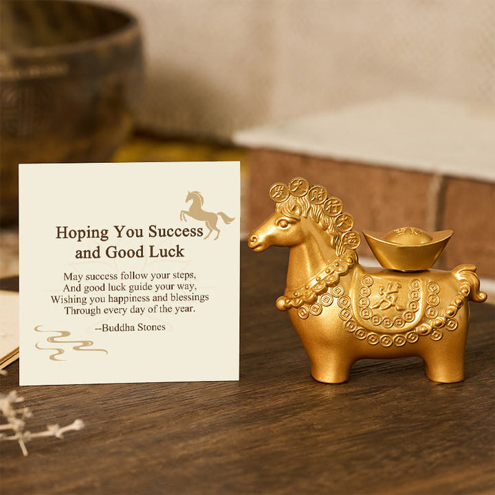 Buddha Stones "Hoping You Success and Good Luck" Year of the Horse Great Fortune Copper Coins Ingot Alloy Decoration Includes Gift Message Card - Horse 7.6*6.5cm - image 0