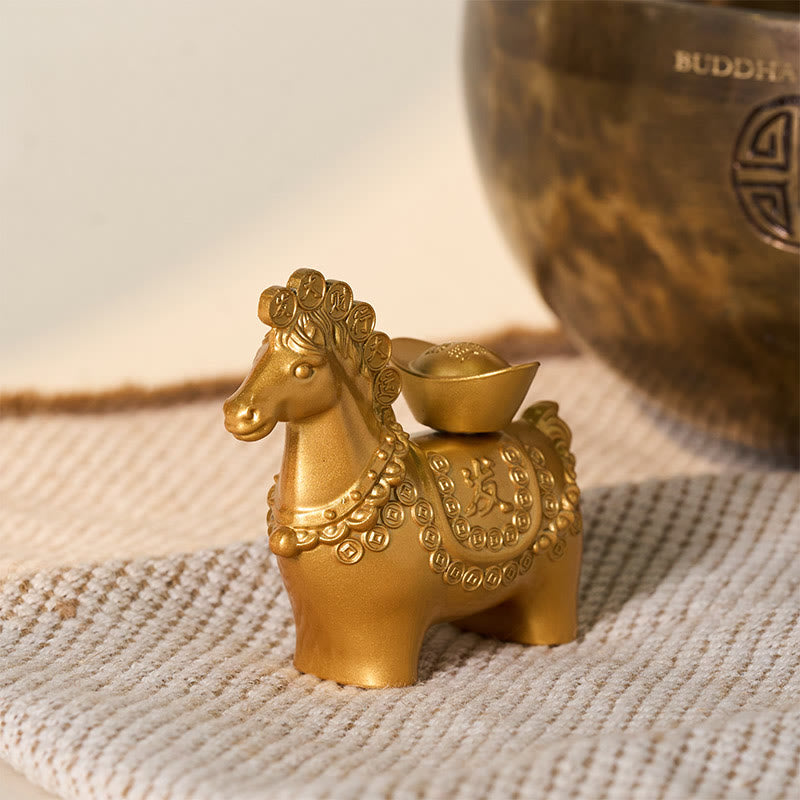 Buddha Stones "Hoping You Success and Good Luck" Year of the Horse Great Fortune Copper Coins Ingot Alloy Decoration Includes Gift Message Card - image 2