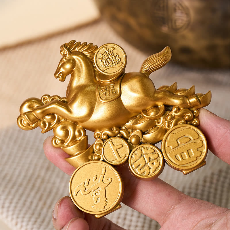 Buddha Stones "Hoping You Success and Good Luck" Year of the Horse Get Rich Now Ingot Fu Character Alloy Decoration Includes Gift Message Card - image 5