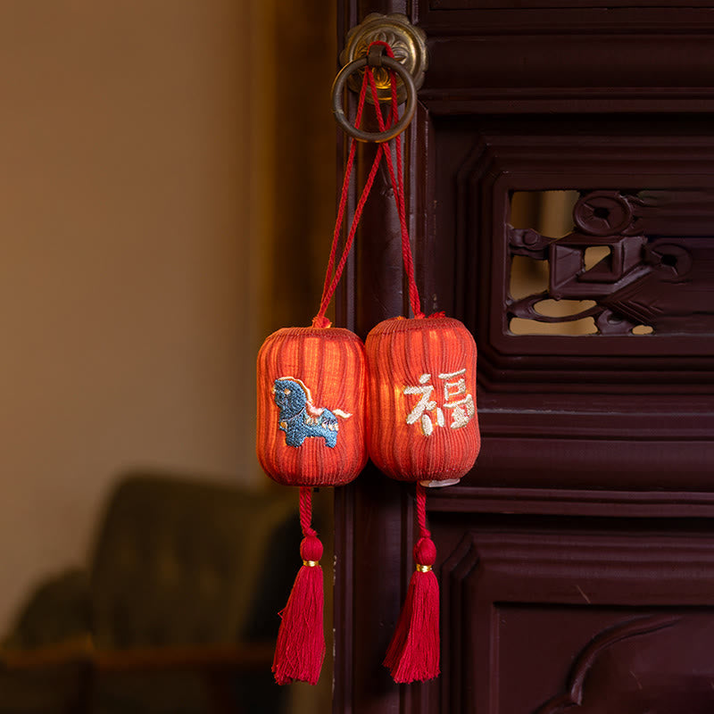 Buddha Stones Year Of The Horse Red String Fu Character Luck Embroidery Hanging Decoration - image 0