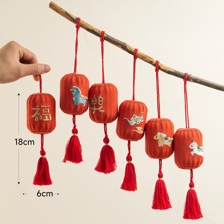 Buddha Stones Year Of The Horse Red String Fu Character Luck Embroidery Hanging Decoration - 6Pcs(Size: 18*6cm) - image 10