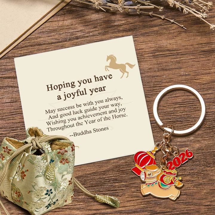 Buddha Stones "Hoping You Have a Joyful Year" Year of the Horse Lantern Copper Coin Fu Character Lucky Money Bag Alloy Key Chain Includes Gift Message Card - Lucky Money Bag Horse 7.5*3cm - Deluxe Gift Bag (+$9.59) - image 16