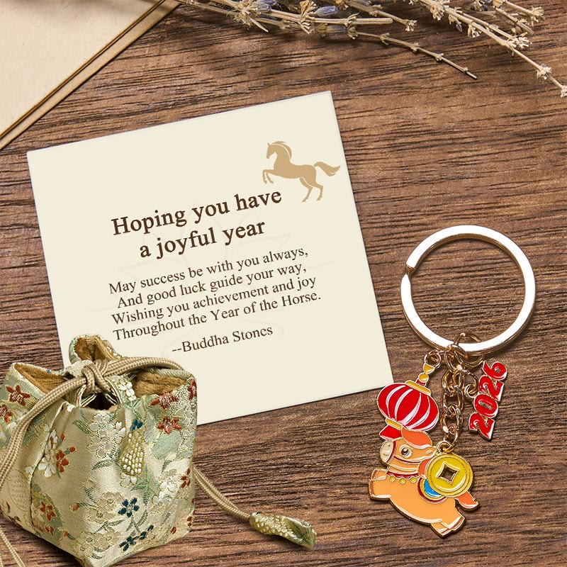 Buddha Stones "Hoping You Have a Joyful Year" Year of the Horse Lantern Copper Coin Fu Character Lucky Money Bag Alloy Key Chain Includes Gift Message Card - Copper Coin Horse 7.5*3cm - Deluxe Gift Bag (+$9.59) - image 8