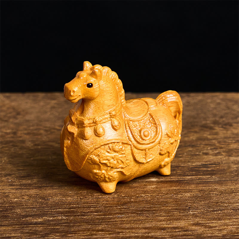 Buddha Stones Mini Year of the Horse Lotus Ebony Linden Wood Green Sandalwood Decoration 5.5*5*3.2cm - Linden Wood About 5.5*5*3.2cm - image 0