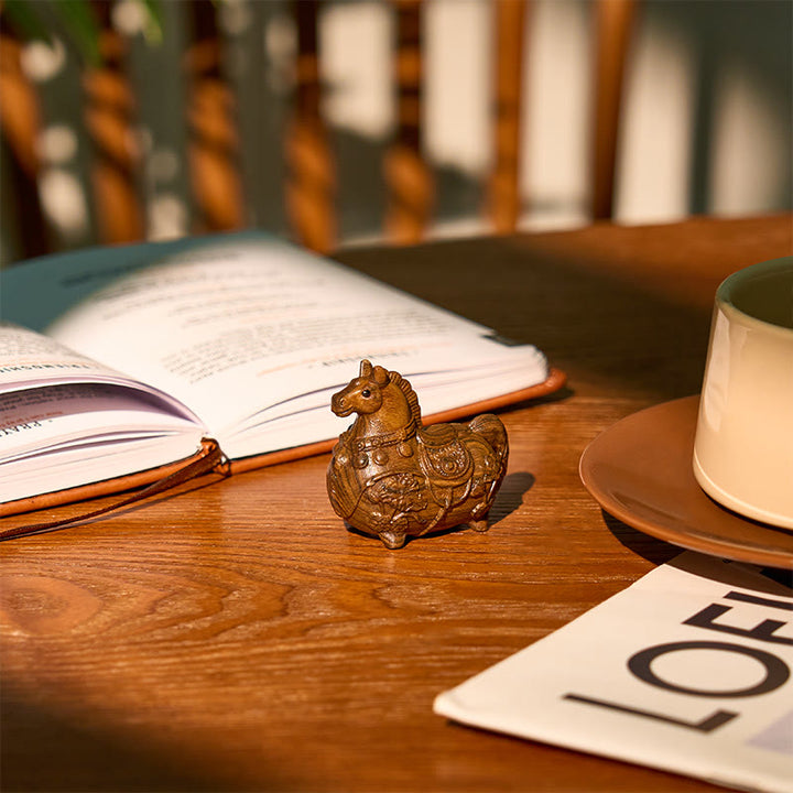 Buddha Stones Mini Year of the Horse Lotus Ebony Linden Wood Green Sandalwood Decoration 5.5*5*3.2cm - image 11