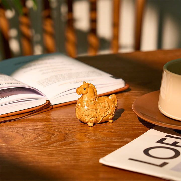 Buddha Stones Mini Year of the Horse Lotus Ebony Linden Wood Green Sandalwood Decoration 5.5*5*3.2cm - image 4