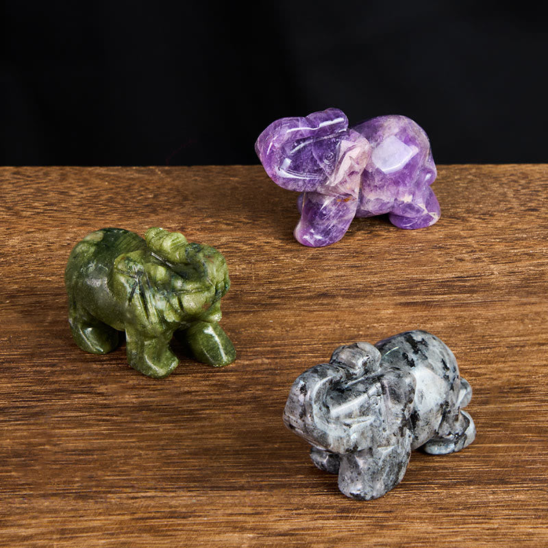 Buddha Stones ''May Blessings Walk With You'' Natural Small Elephant Amazonite Amethyst Jade Black Obsidian Stone Decoration Includes Gift Message Card - image 84