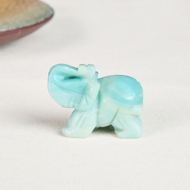 Buddha Stones ''May Blessings Walk With You'' Natural Small Elephant Amazonite Amethyst Jade Black Obsidian Stone Decoration Includes Gift Message Card - image 1