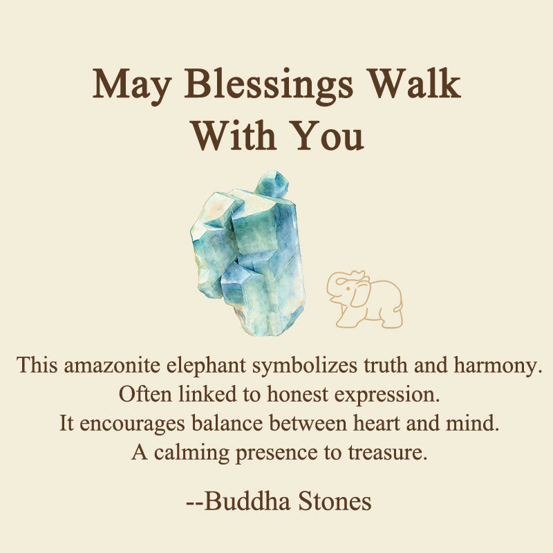 Buddha Stones ''May Blessings Walk With You'' Natural Small Elephant Amazonite Amethyst Jade Black Obsidian Stone Decoration Includes Gift Message Card - image 2