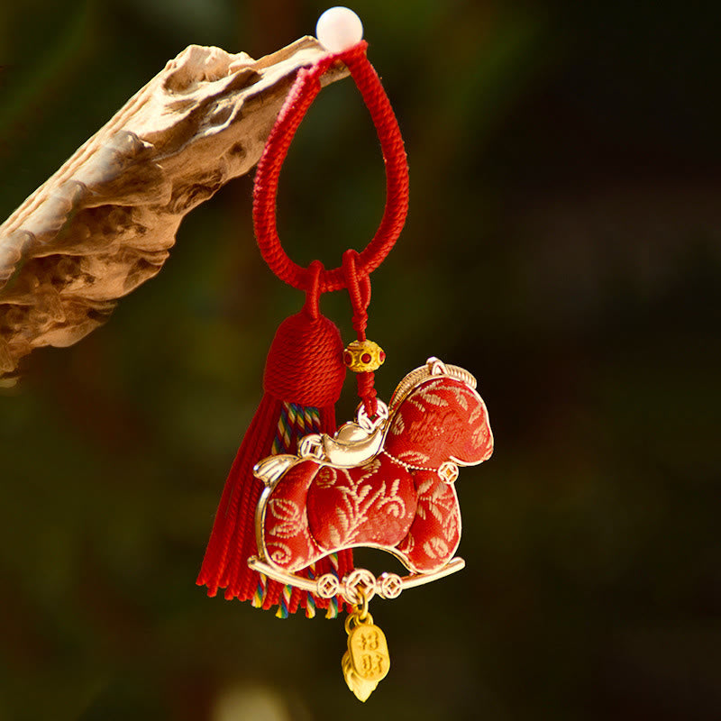 Buddha Stones Year Of The Horse Embroidery Freedom Key Chain - Red Horse(Size:43*47 mm) - image 0