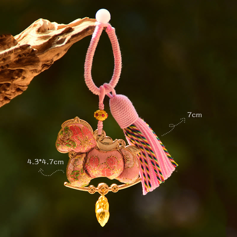 Buddha Stones Year Of The Horse Embroidery Freedom Key Chain - Pink Horse(Size: 43*47mm) - image 3