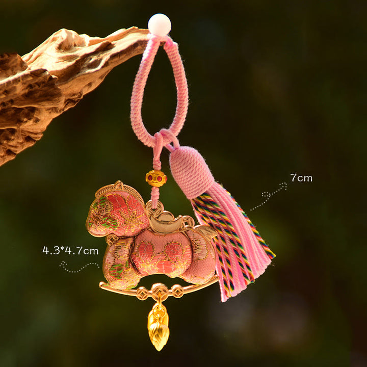 Buddha Stones Year Of The Horse Embroidery Freedom Key Chain - Pink Horse(Size: 43*47mm) - image 3