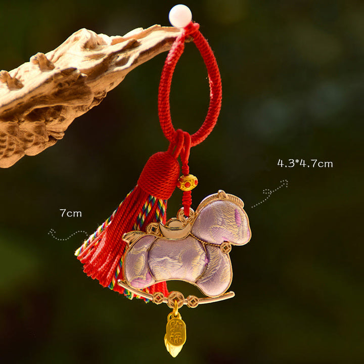 Buddha Stones Year Of The Horse Embroidery Freedom Key Chain - MediumPurple Horse(Size: 43*47mm) - image 6