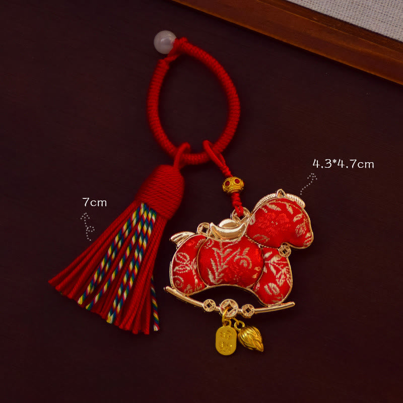 Buddha Stones Year Of The Horse Embroidery Red String Key Chain - image 1
