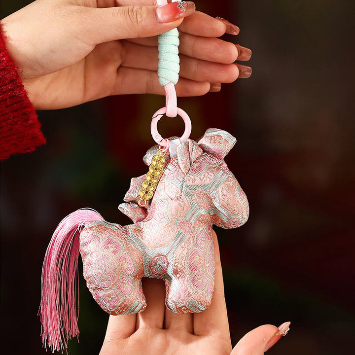 Buddha Stones Year Of The Horse Embroidery Red String Luck Hanging Decoration - Pink Horse(Size:11*10cm) - image 8