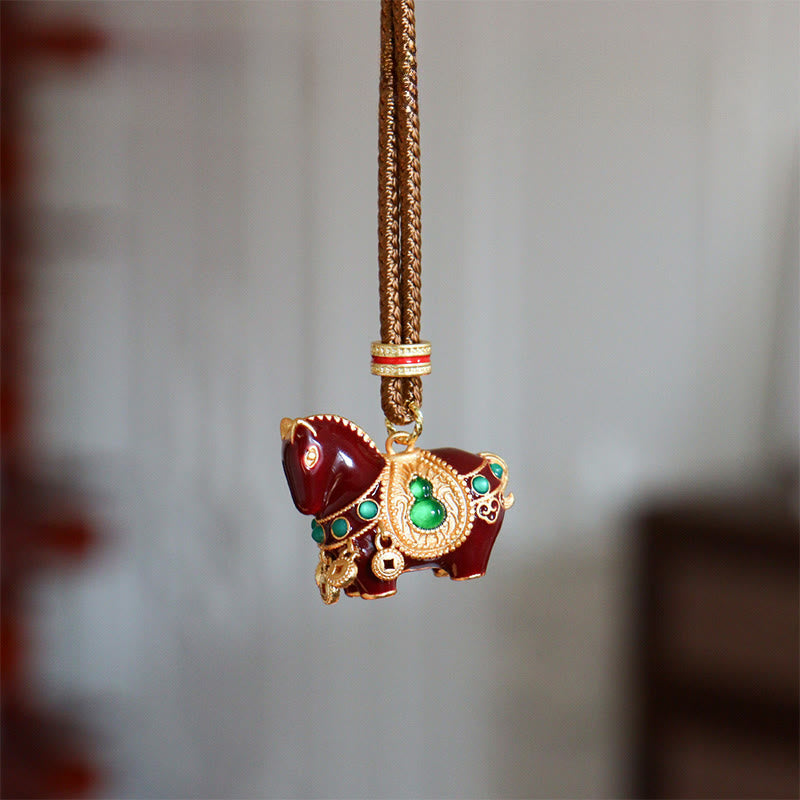 Buddha Stones Year Of The Horse Copper Brass Balance Necklace Pendants - Brown Horse - image 0