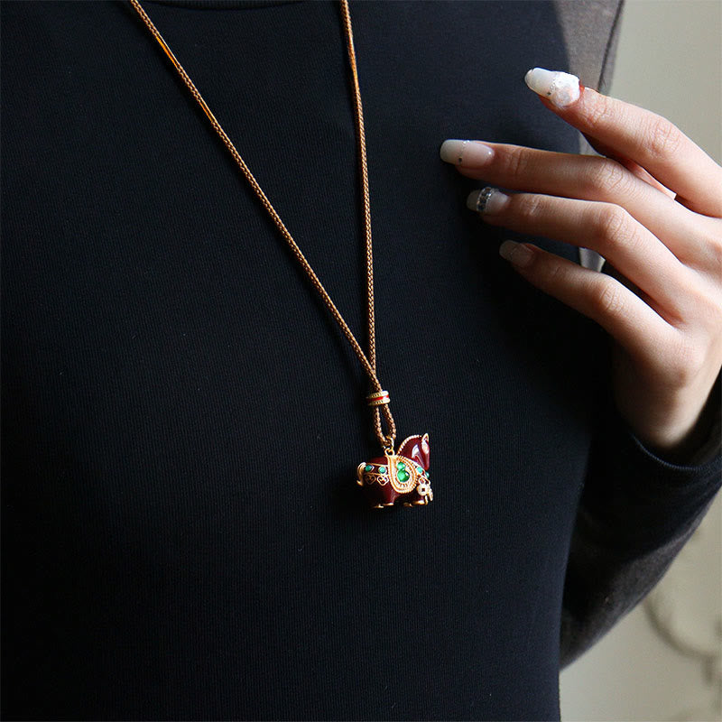 Buddha Stones Year Of The Horse Copper Brass Balance Necklace Pendants - image 1