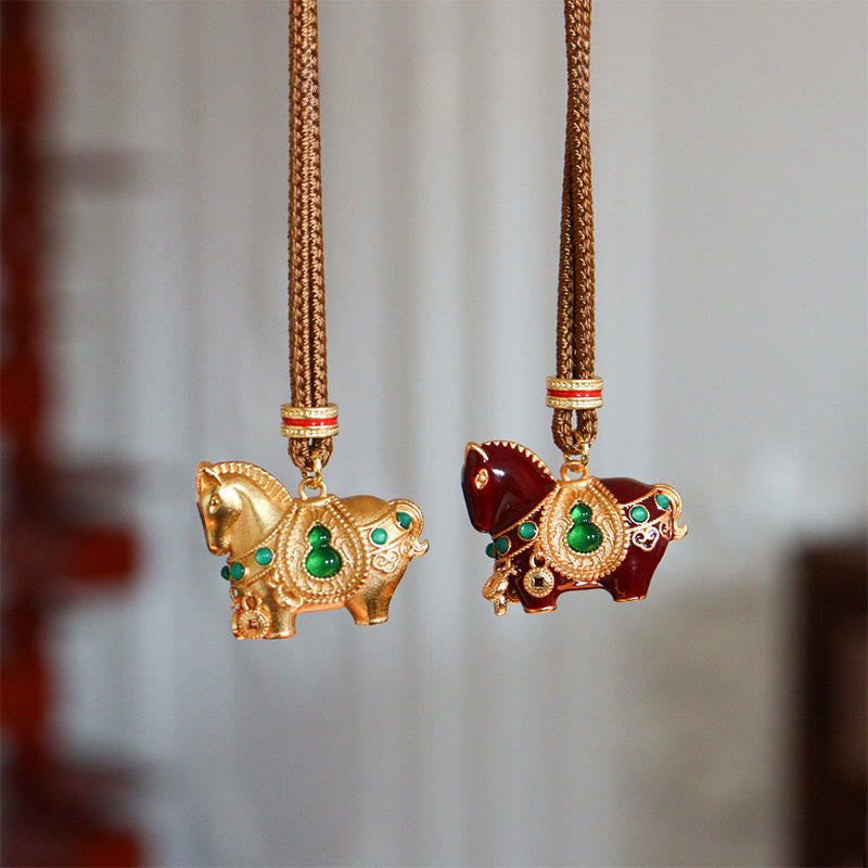 Buddha Stones Year Of The Horse Copper Brass Balance Necklace Pendants - image 7